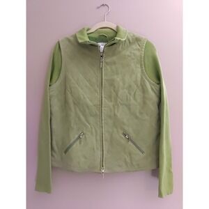 C & E‎ Lifestyle Women Lime Green Suede And Knit Neck Sleeve Jacket Size 4